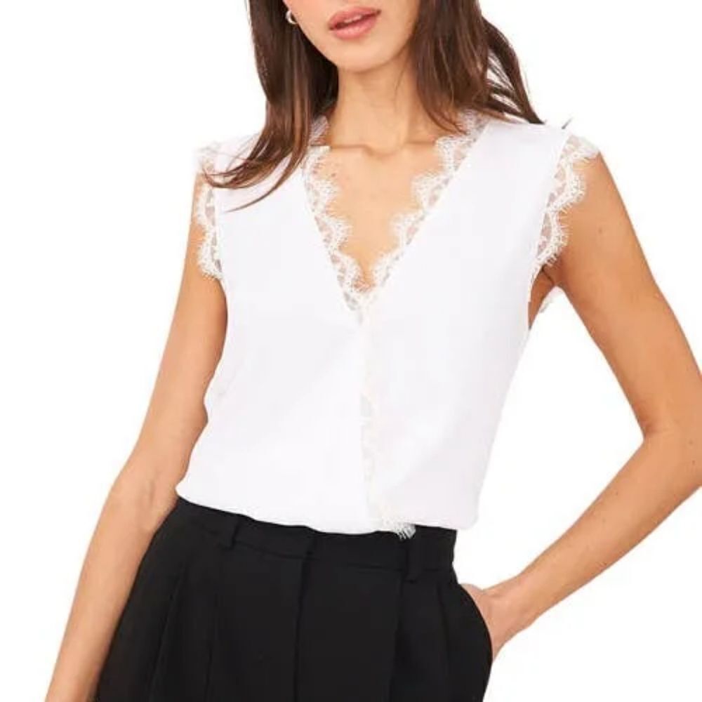 Halogen Sleeveless Lace Trim Wrap Top NWOT